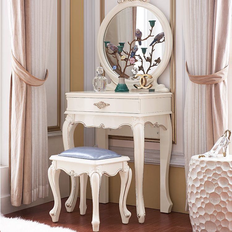 Victorian Style White Bedroom Mirror with Drawer Vanity Dressing Table