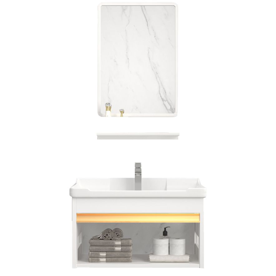 Wall Mounted Vanity Set White Storage Shelf Faucet Sink Vanity with Mirror