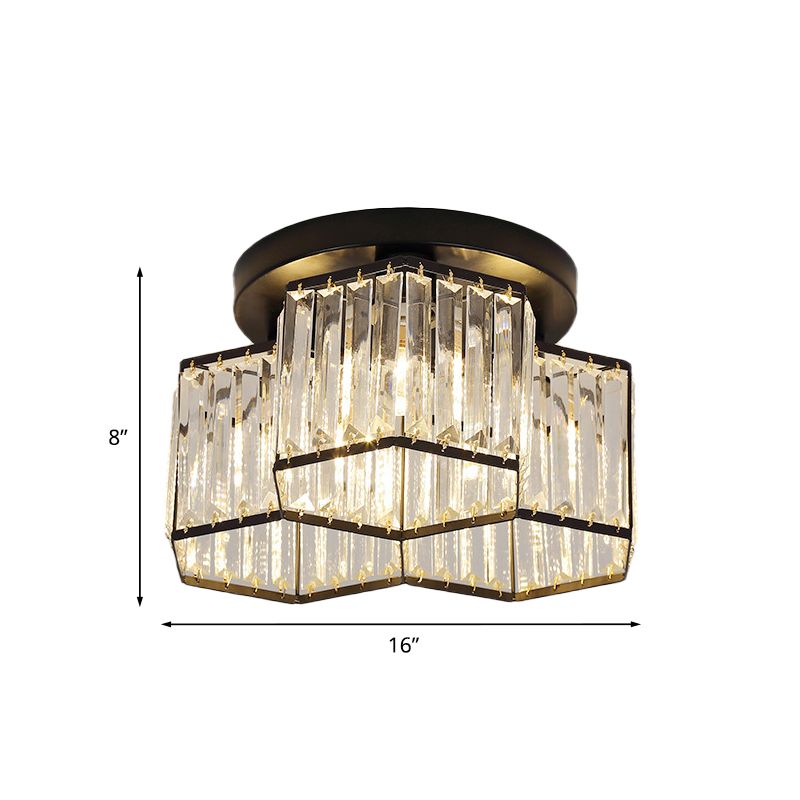 Black 3/7 Heads Ceiling Lighting Simple Clear Crystal Hexagonal Flush Mount Light Fixture for Bedroom