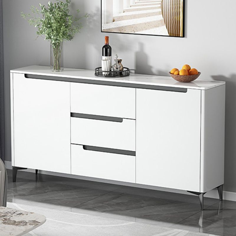 Contemporary Style Buffet Table Stone Side Board with Cabinets and Drawers