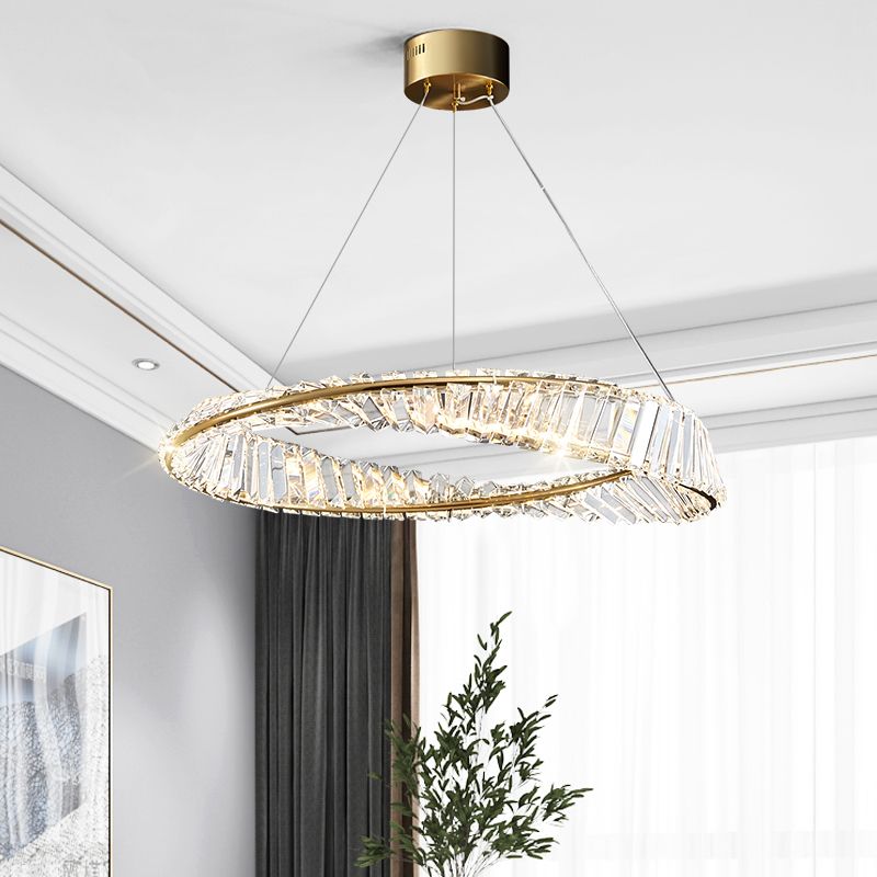 LED simple moderne suspension du pendentif cristallin de cristal circulaire pour le salon