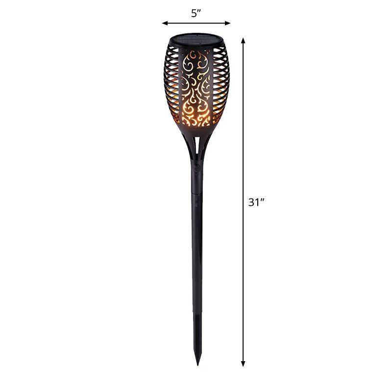 Hollowed-Out Metal Stake Lamp Decorative Black LED Solar Lawn Lighting with Flame Effect