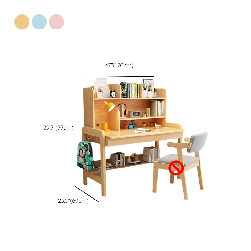 Solid Wood Writing Desk Table and Chairs Set Adjustable Kid's Desk with Storage Shelves