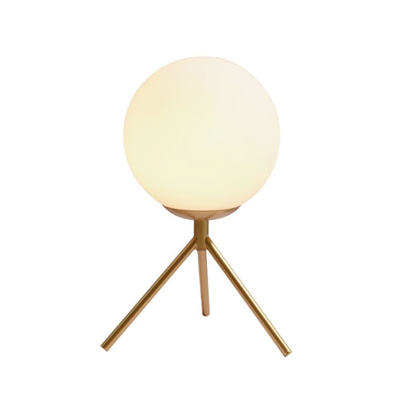 White Glass Globe Table Lamp Modern 1 Light Black/Gold Night Table Lamp with Tripod Base