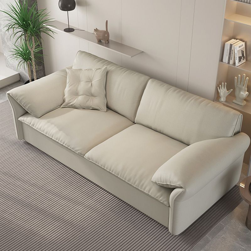 Contemporary Beige Futon Sleeper Sofa Bed with Solid Wood Storage