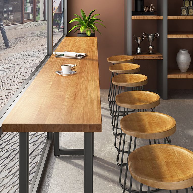 Modern Brown Wood Pub Table with Rectangle Table Top Black Trestle Table, Only Table