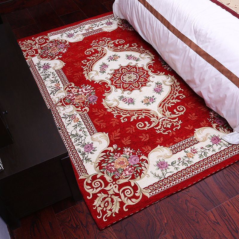 Vintage Peony Printed Rug Multicolor Synthetics Carpet Washable Pet Friendly Non-Slip Backing Rug for Door