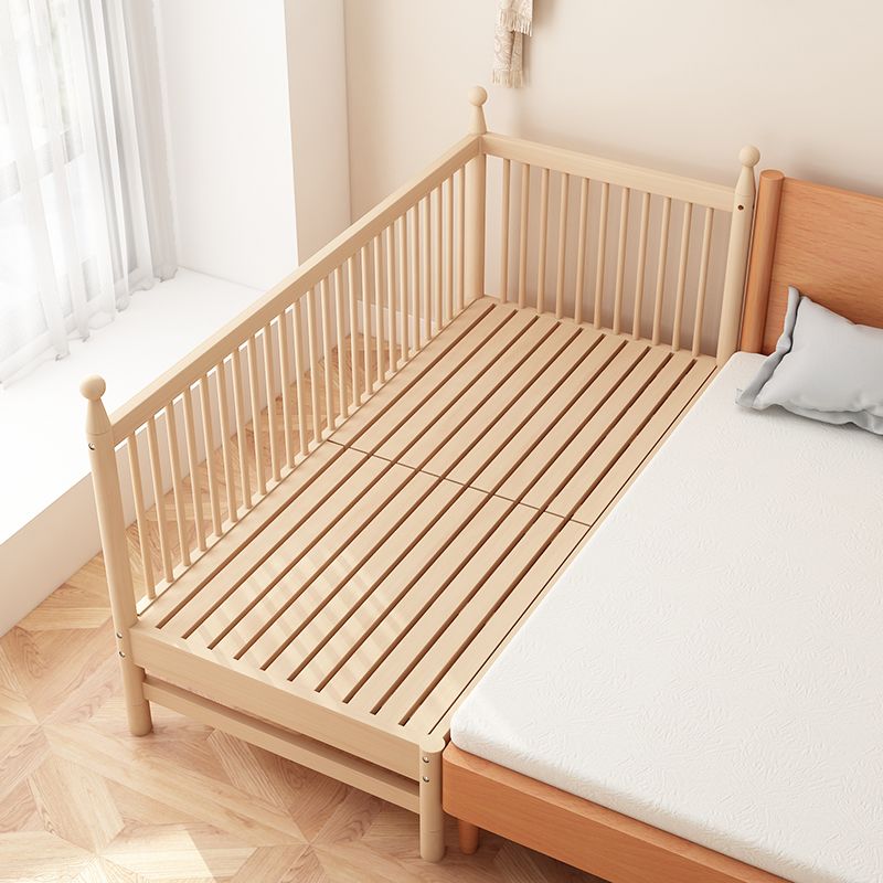 Solid Wood Kids Bed Natural Toddler Bed with Detachable Guardrails