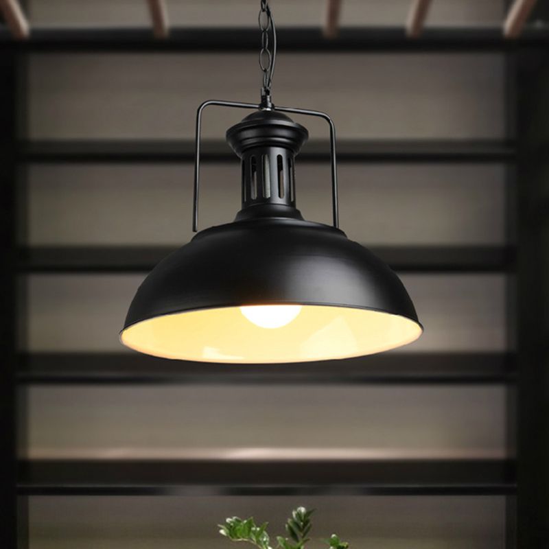 1 Light Dome Ceiling Pendant Industrial Style Metal Hanging Light Fixtures for Restaurant