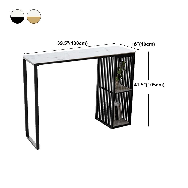 White Modern Style Rectangle Table in Faux Marble and Metal Bar Table for Living Room