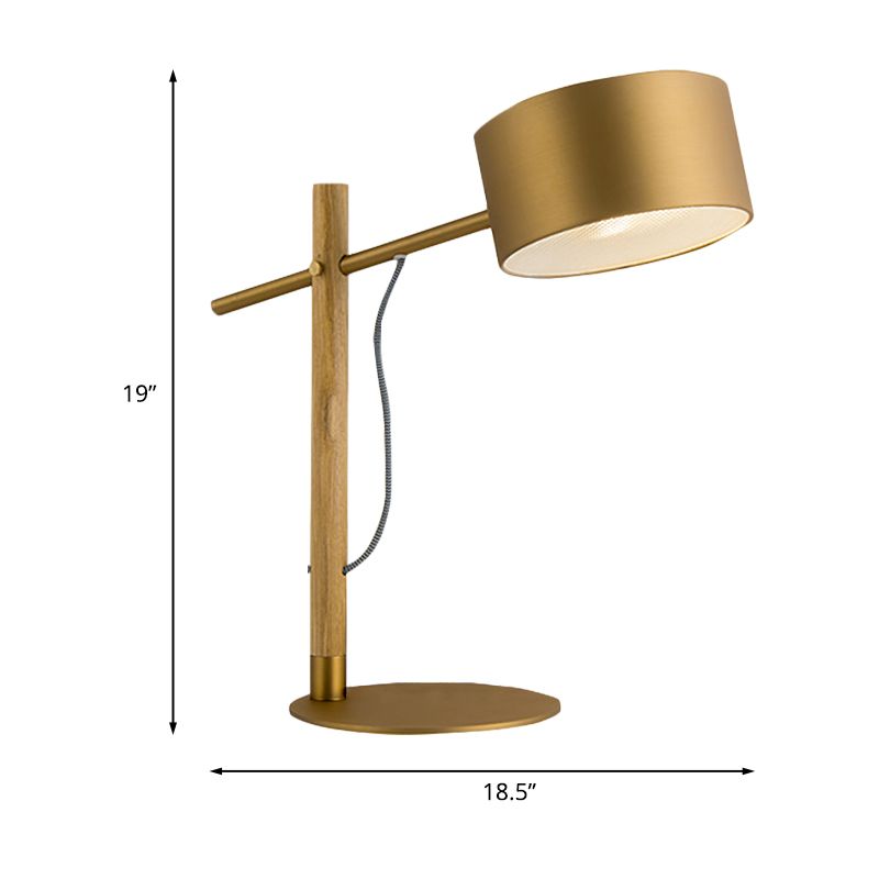 1 Light Drum Shade Wood Table Lamp Colonialism Gold Aluminum Night Light with Base for Bedside