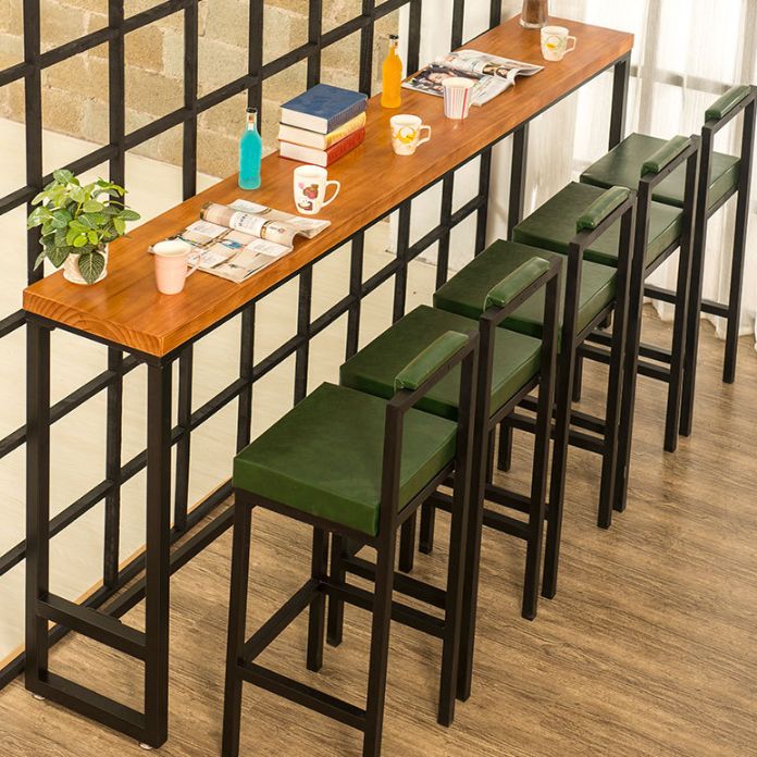 Industrial Bar Table Solid Wood Bar Dining Table with Trestle Base