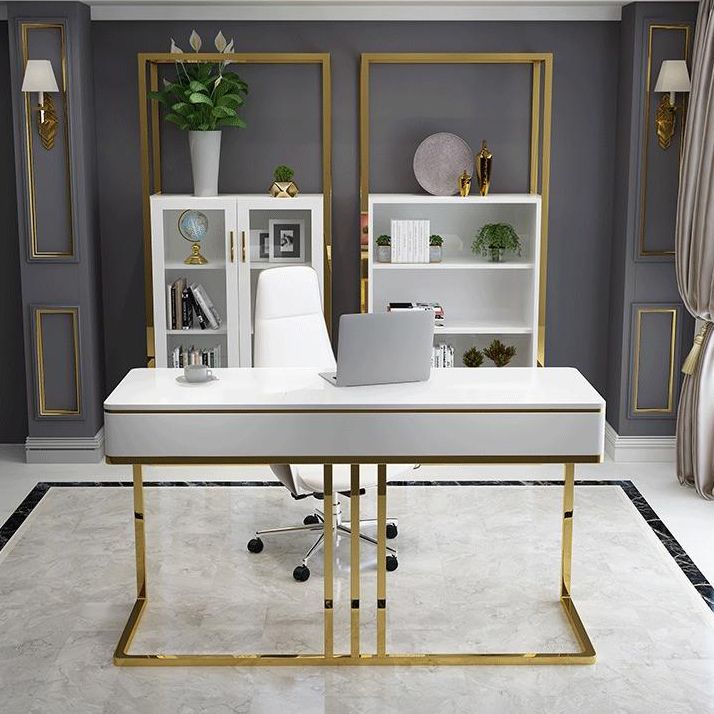 Glam Style 1-drawer Office Desk Metal Base Writing Desk for Office