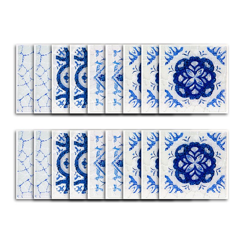 Blue Painted Flower Wallpapers Stick On Boho Washroom Wall Art, 5.8-sq ft (54 Pieces)