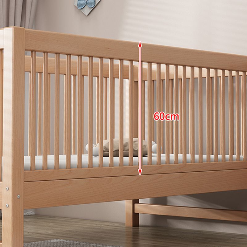 Solid Wood Nursery Crib in Natural Nursery Bed with Guardrails