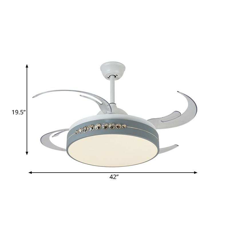 42" Wide Grey LED Hanging Fan Lighting Simplicity Metal Circle Semi Flush Ceiling Light for Bedroom, 8 Clear Blades