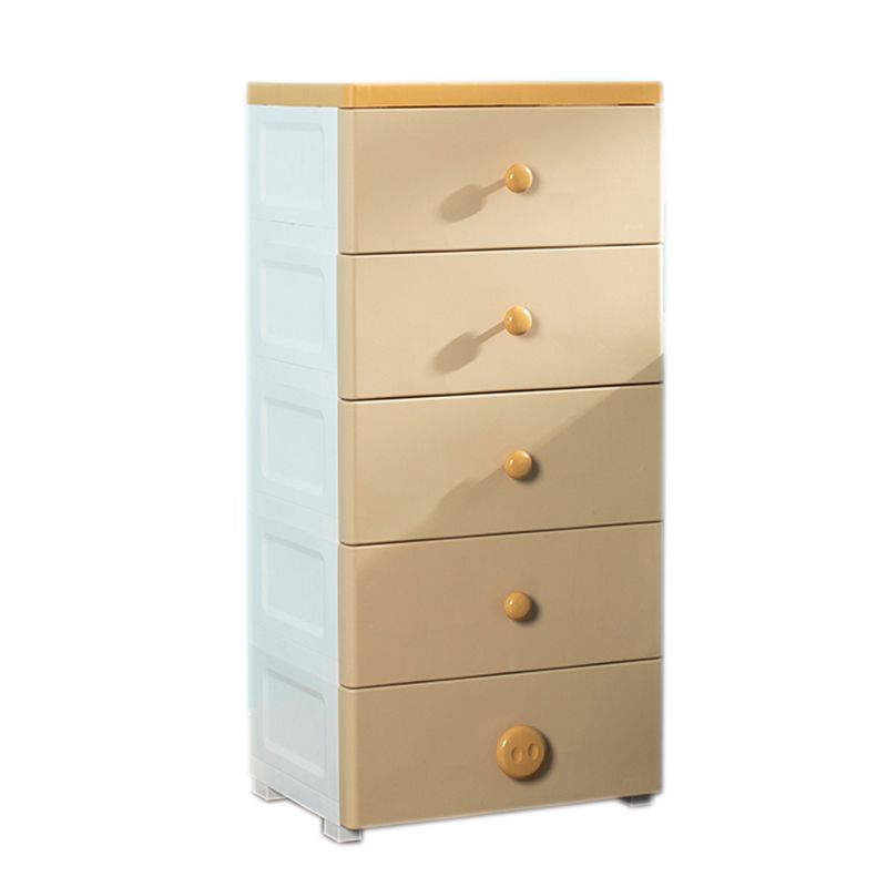 Scandinavian Plastic Kids Nightstand 5 Drawers Vertical Nursery Dresser for Home