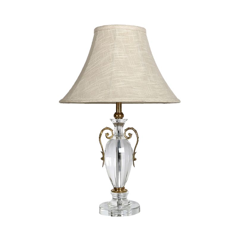 Bell Fabric Night Light Rustic Single Head Bedroom Nightstand Lamp in Beige with Crystal Base