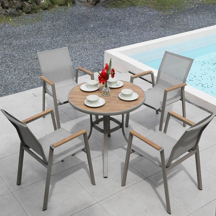 Contemporary Gray Outdoor Bistro Chairs Open Back Patio Dining Armchair