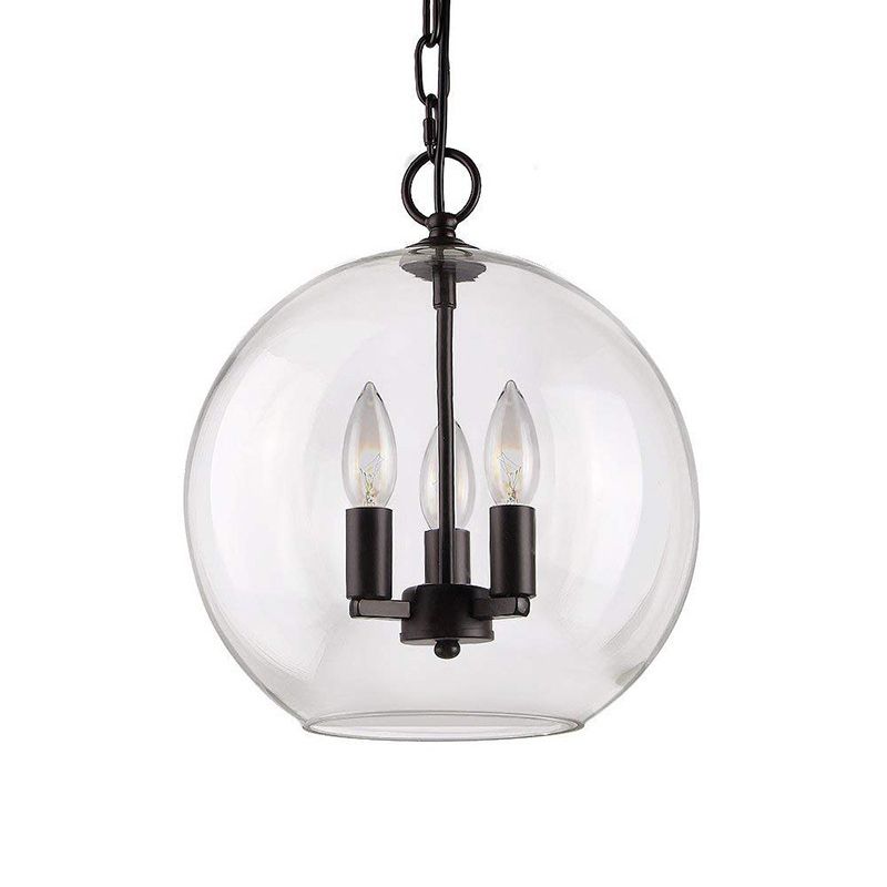 3 Lights Ceiling Light Fixture Rustic Bubble Shade Clear Glass Pendant Chandelier in Black