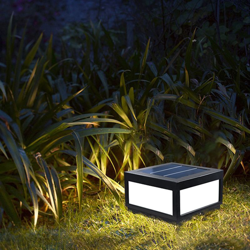 Metal Geometric Shape Outdoor Lights Modern Style 1 Light Solar Pillar Lamp in Black