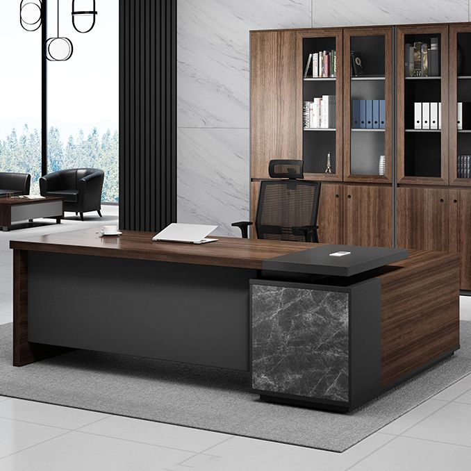 Contemporary Style Office Desk L-Shape Brown Writing Computer Desk