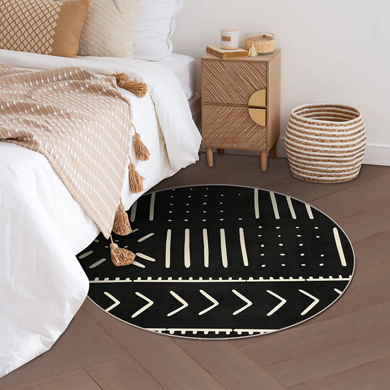 Modernist Geometric Pattern Rug with Stripe Black and Yellow Polyester Rug Non-Slip Backing Washable Pet Friendly Carpet for Bedroom