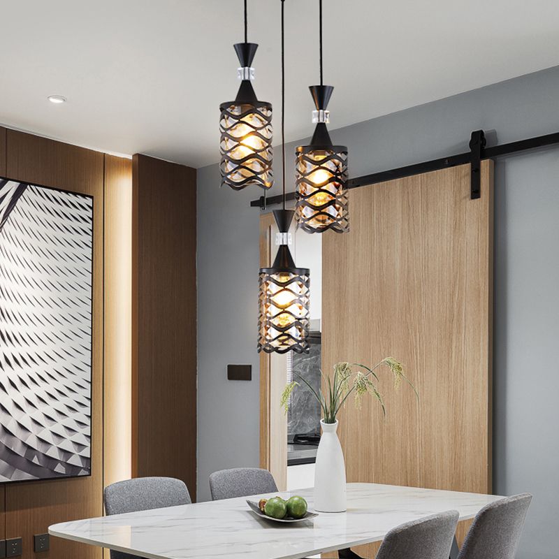 Cutouts Glass Suspension Light Fixture Modern Black Pendant Light for Dining Room