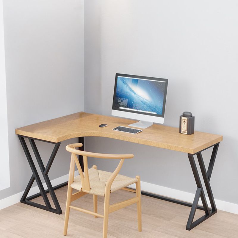 L-Shape Industrial Office Desk  Solid Wood Fixed Writing Table