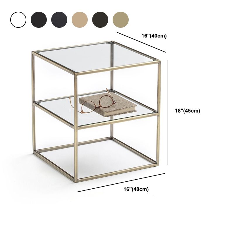 Modern 18 Inch H Night Table Metal Glass Top Open Storage Nightstand