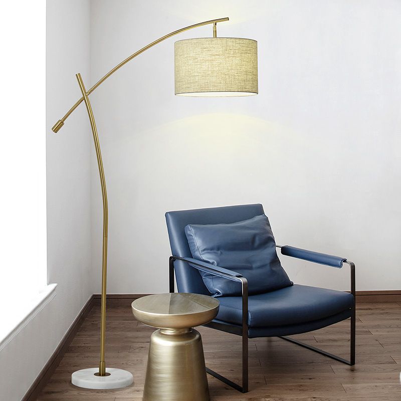 Moderne Trommel stehende Stehlampe Stoff 1 Kopf Wohnzimmerboden Leselampe in Schwarz/Gold/Schwarz und Weiß