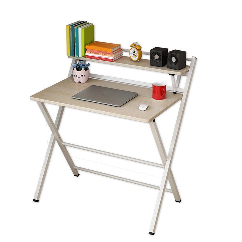 Contemporary Foldable Writing Desk with Woden Top and Metal Base