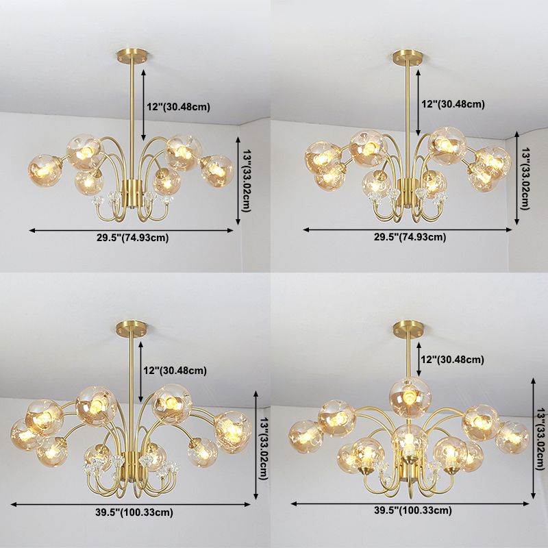 Modern Style Chandelier Light Fixture Globe Glass Hanging Light with Crystal