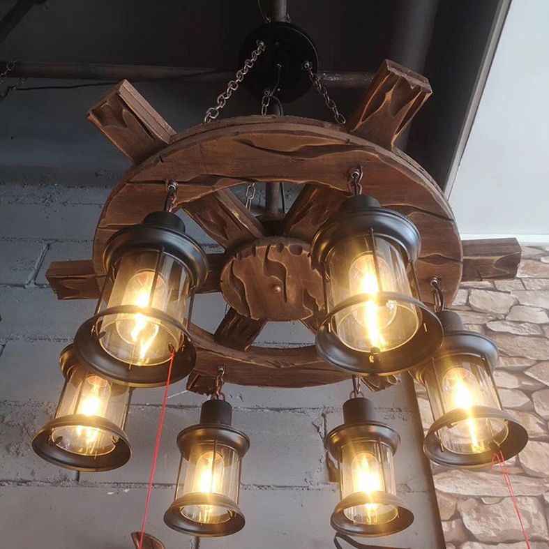 Wood Black Chandelier Pendant Light Shaded Vintage Style Pendant Lighting Fixture