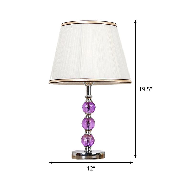 1 Head Flare Table Lamp Contemporary Fabric Desk Light in White with Purple Crystal Ball