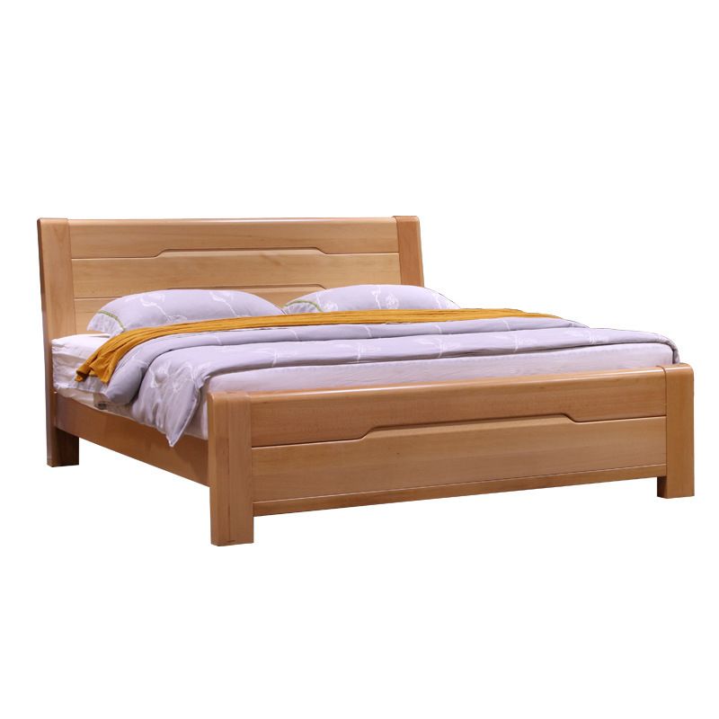 Modern Solid Wood Panel Bed Natural Rectangular Standard Bed with Headboard