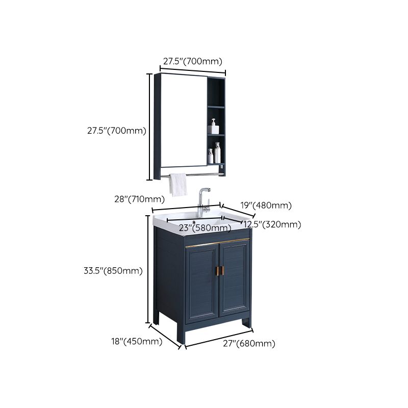 Modern Bathroom Vanity Set Single Freestanding 2 Doors Rectangular Sink Vanity