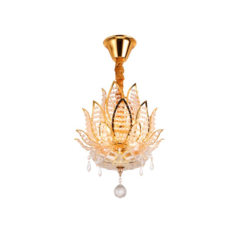 Traditional Lotus Flush Mount Lamp 3-Light Crystal Close to Ceiling Light in Gold