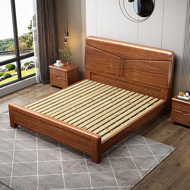 Walnut Wooden Bed in Brone with Headboard and Footboard Queen Bed