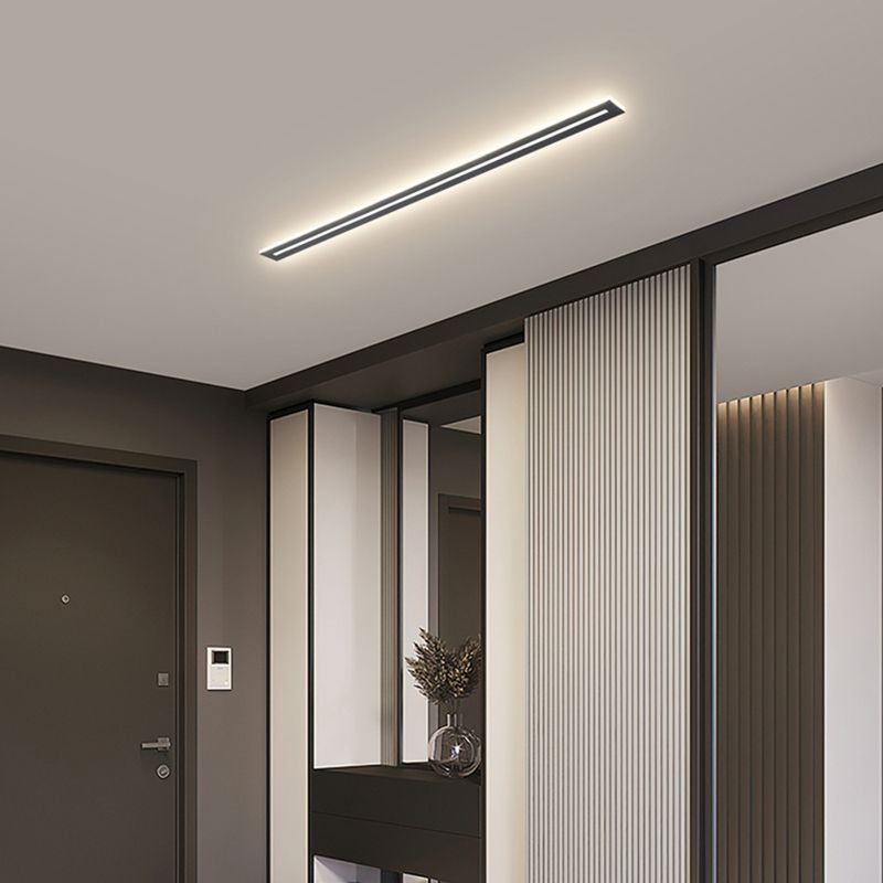 Minimalism Linear Flush Mount Ceiling Light Fixture in Black for Hallway