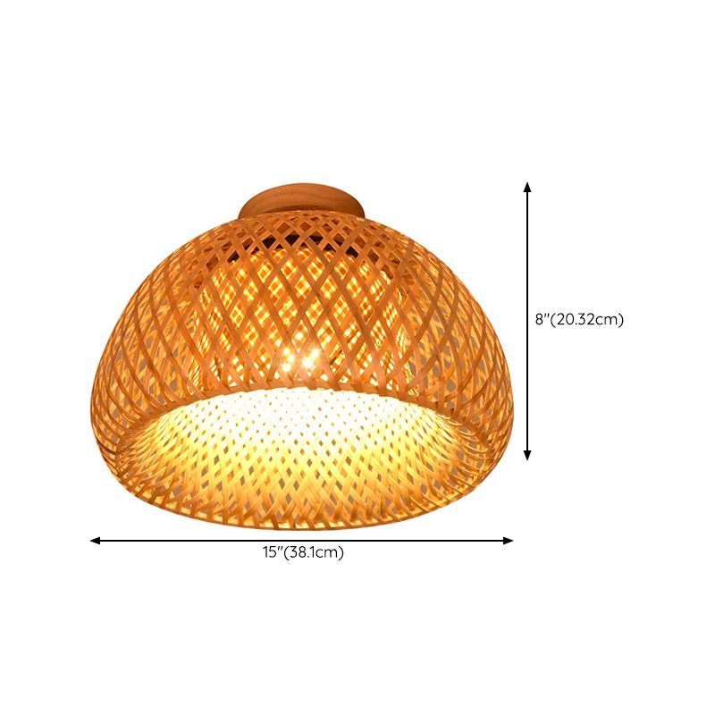 Contemporary Dome Shape Ceiling Light with Bamboo Shade for Living Room