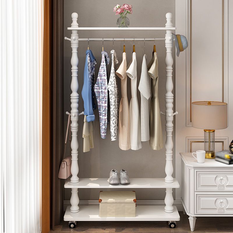 Traditional Solid Wood Coat Hanger Free Standing Coat Rack with Storage Shelving