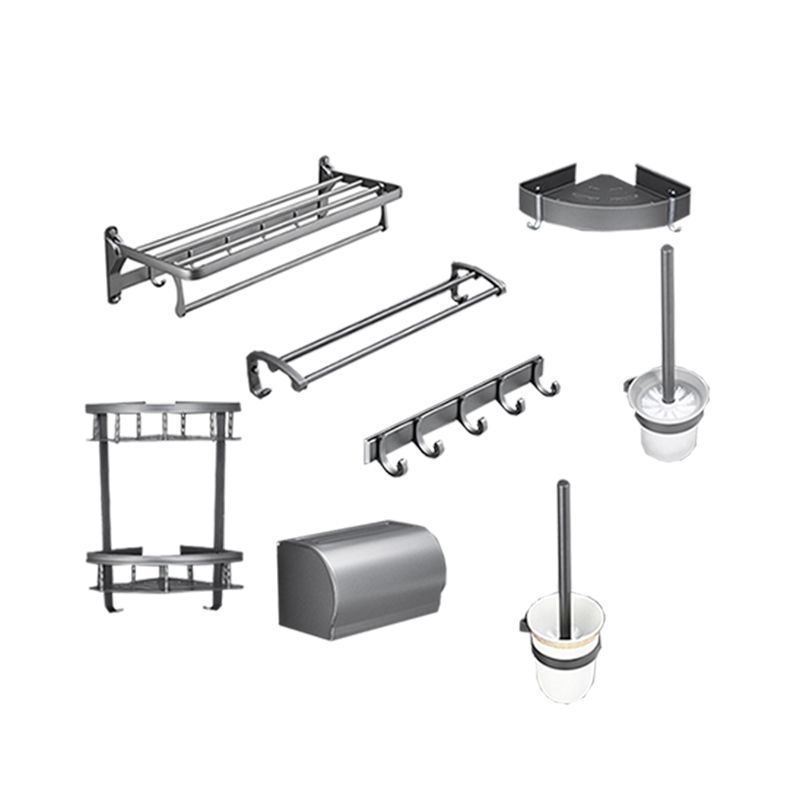 Gray 6/7-Piece Modern Bathroom Accessory Set Bath Shelf/Robe Hooks/Towel Bar Included