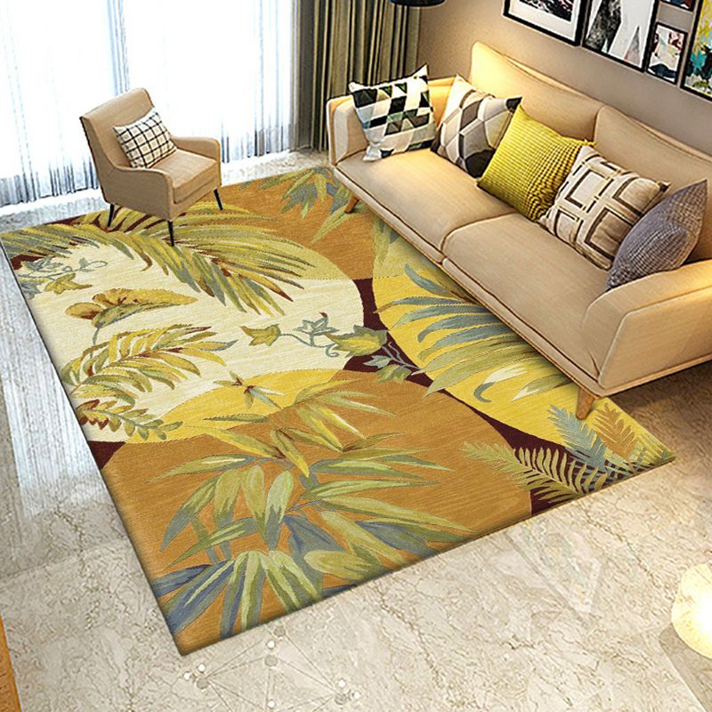 Tapis de motif de feuilles rétro jaune tapis classique en polyester lavable le tapis de support sans glissement lavable pour le salon