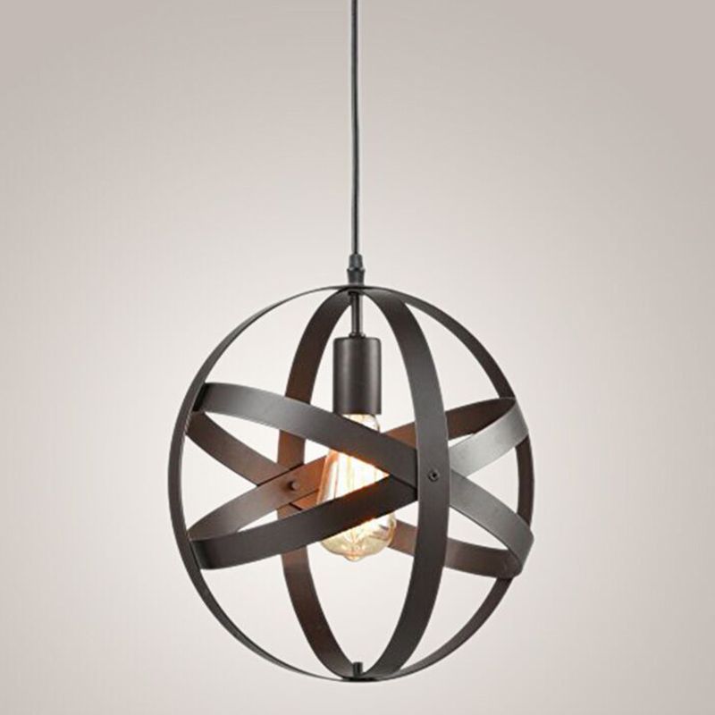 1 Light Cage Globe Pendant Light Industrial Metal Ceiling Light with Hanging Cord for Restaurant