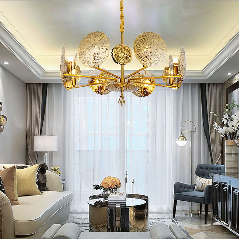 Postmodern Style Metal Chandelier Light Fixture Gold Lotus Leaf Shape Pendant Light