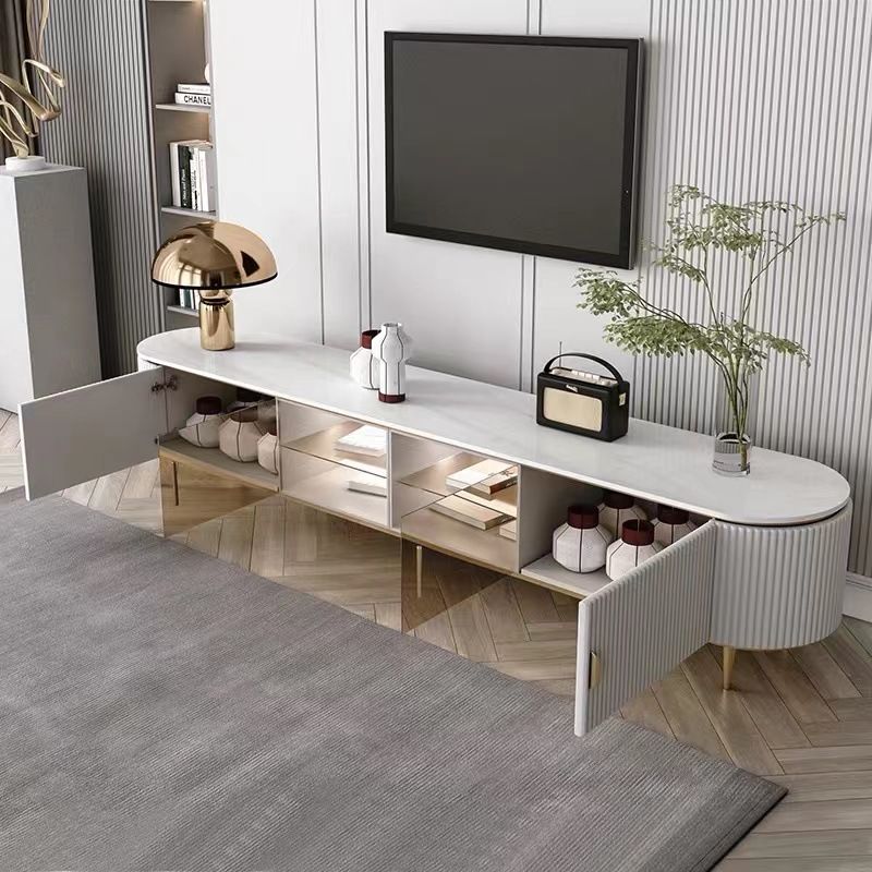 Contemporary Enclosed Storage TV Console Stone TV Stand Console with Legs