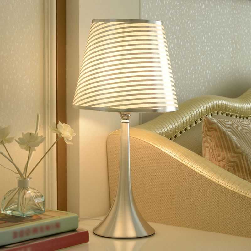 Tapered Table Light Modern Fabric Single Nickel Nightstand Lamp with Cloud/Geometric/Flower Pattern