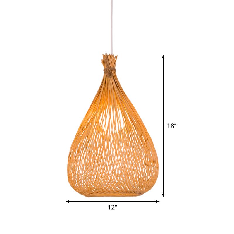 Hand-Woven Pendant Lighting Japanese Bamboo 1 Bulb Wood Ceiling Suspension Lamp for Tearoom