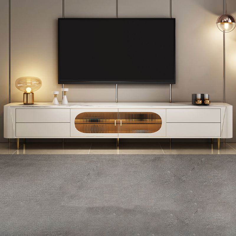 White Stone TV Stand Modern TV Media Stand with Legs for Living Room